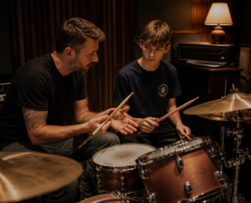 A tutor teaching a one-to-one music lesson